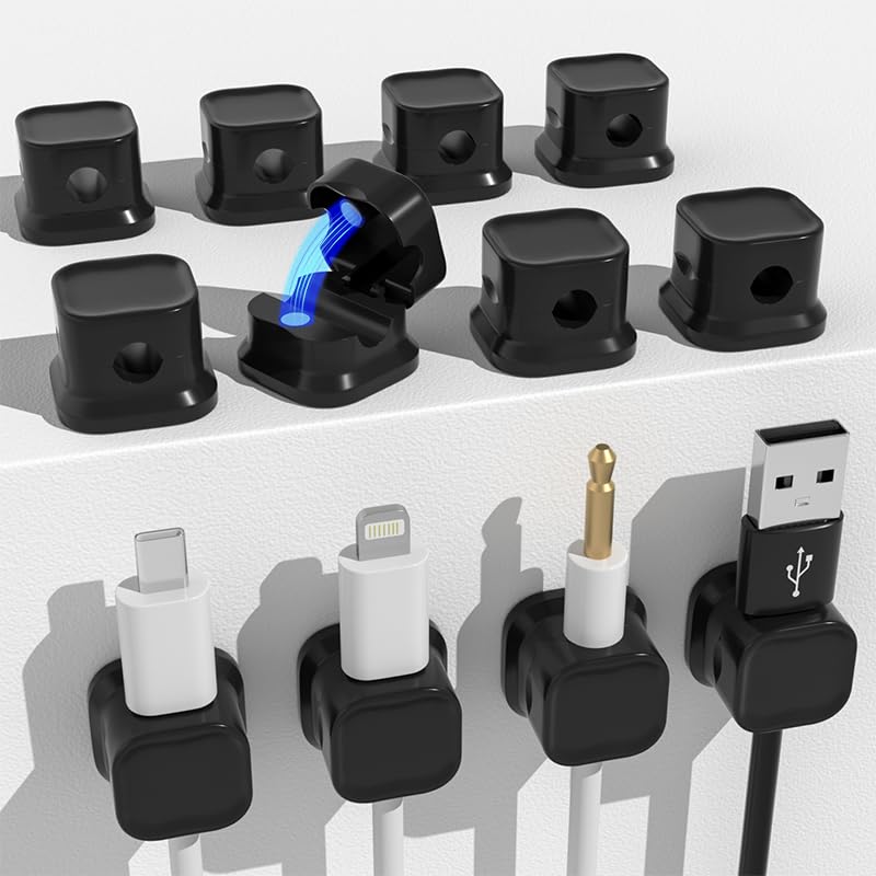 12 Pack Magnetic Cable Clip Clips Under Desk Cable ManagementThusleeve Adhesive Cord Clip Storage Box for Home Desk Phone Car Wall Desktop Nightstand Wall Cable Management (Black)